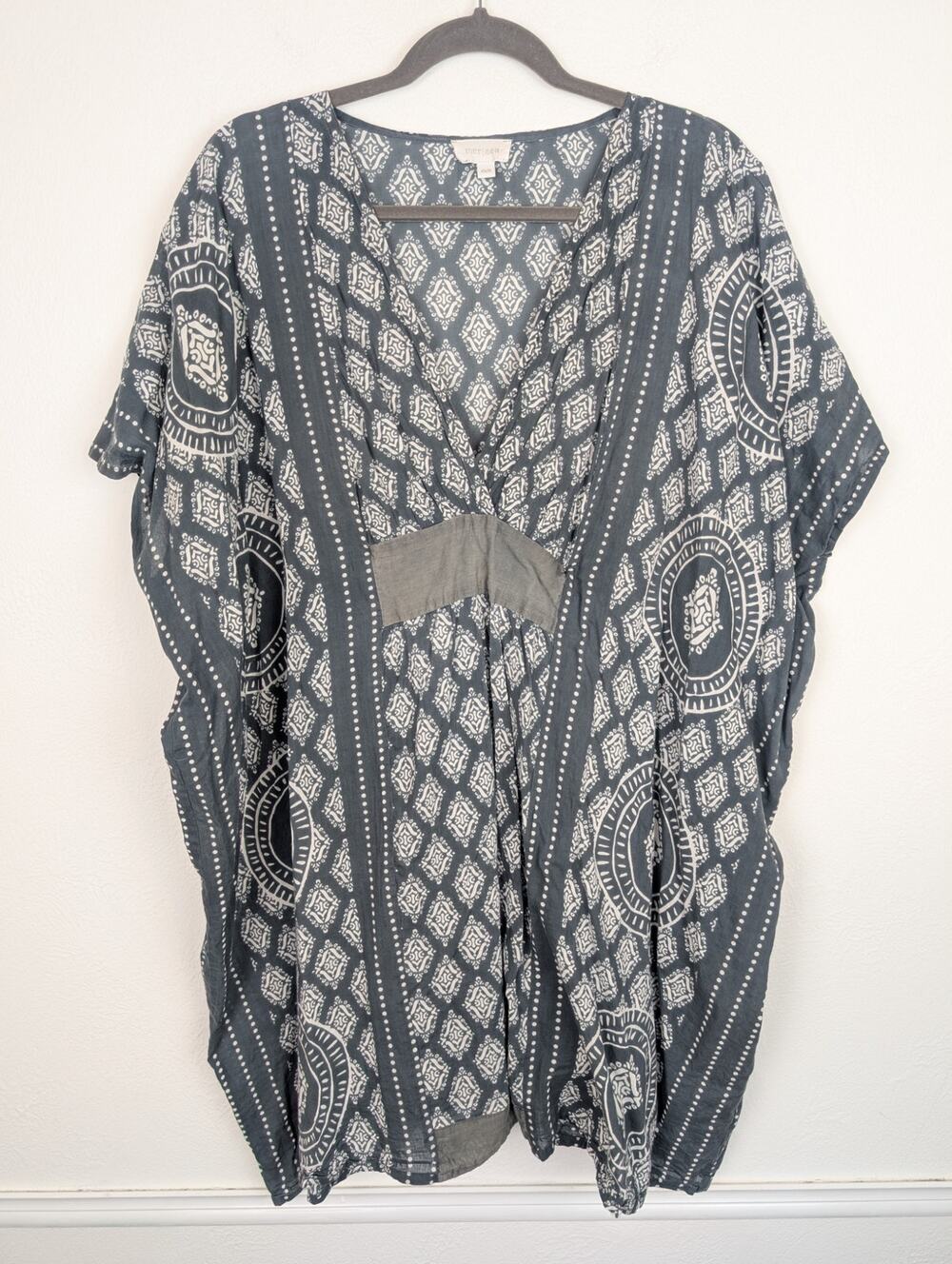Mersea Kaftan Dress Mumu Floral Printed Ethnic Boho Beach Travel Gray Size OS